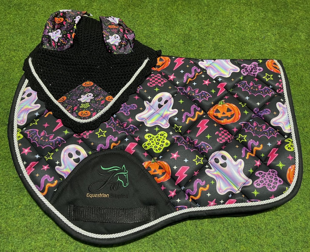 Halloween ghost saddle pad with matching fly veil